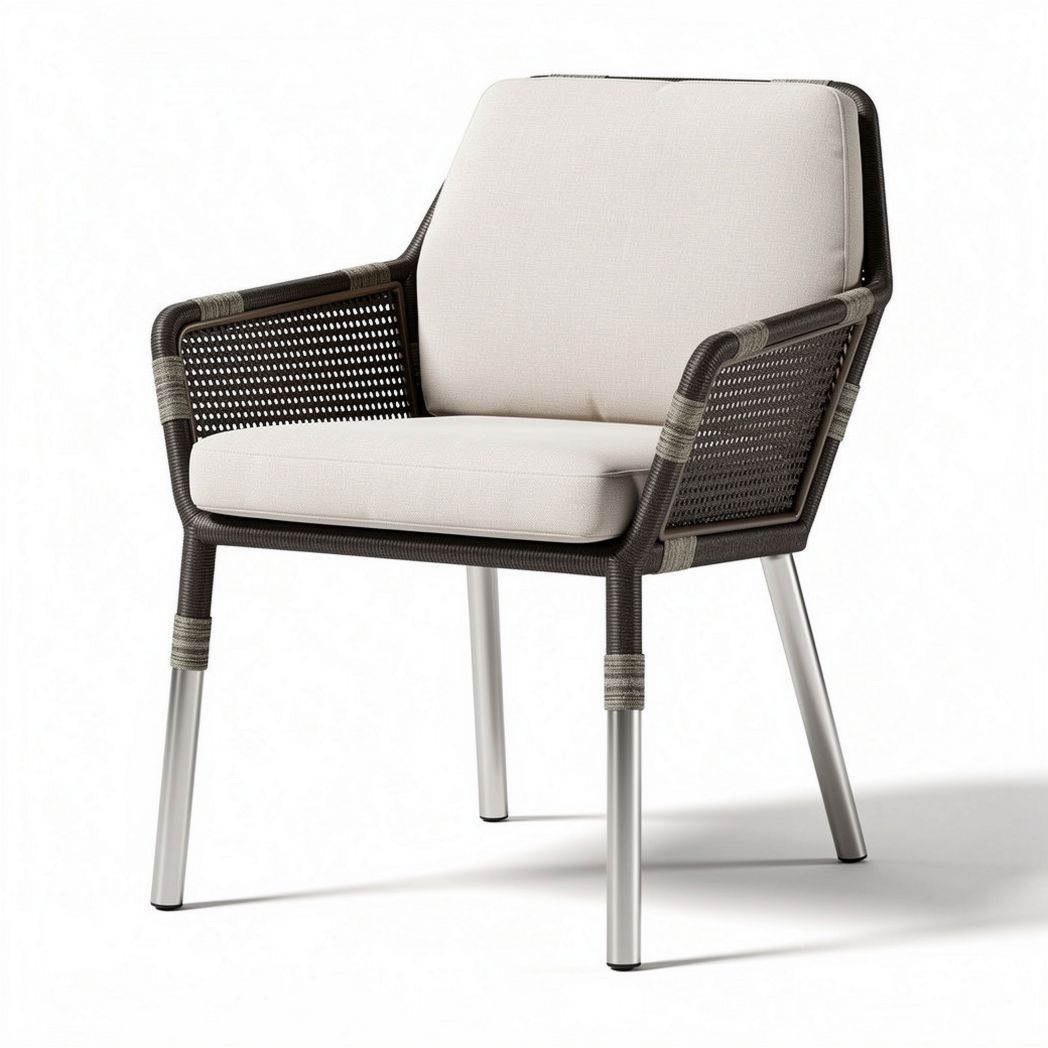 Outdoor wicker chair with aluminum frame and soft cushion 60 x 60 x 80cm