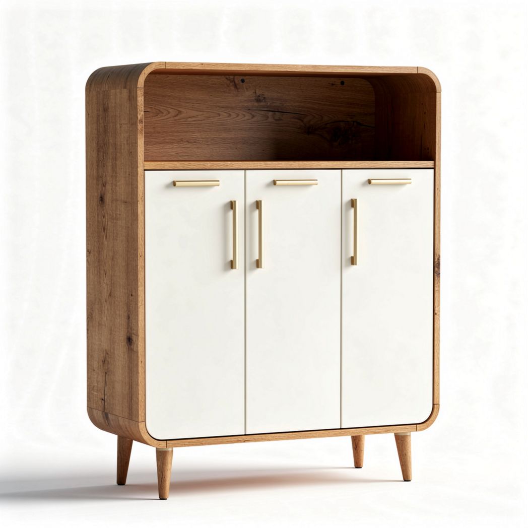 Wooden cabinet with three doors and open storage space 80 x 35 x 120cm