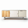 Wood and metal media console with sliding doors 120 x 40 x 45cm