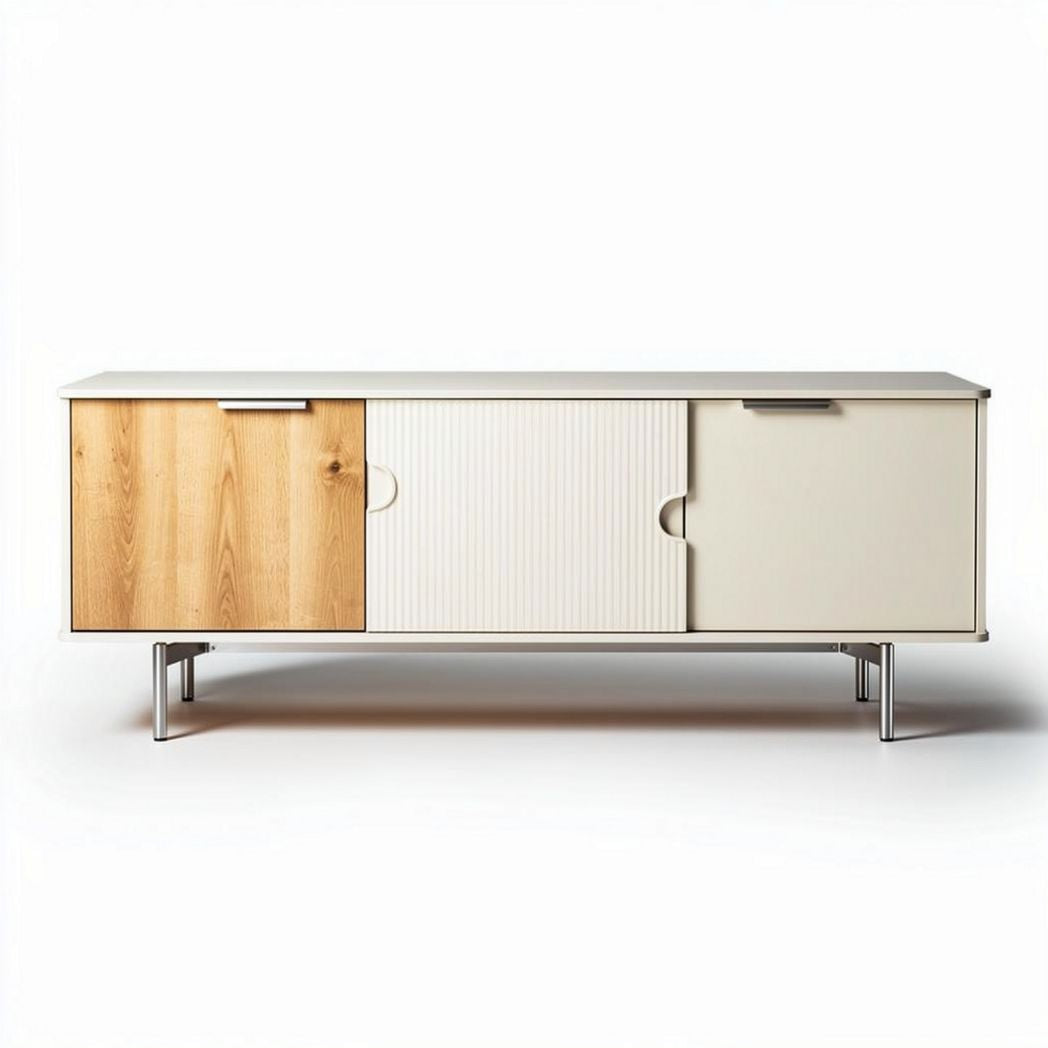 Wood and metal media console with sliding doors 120 x 40 x 45cm