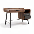 Wooden writing desk with single drawer and black metal legs 120 x 60 x 75cm