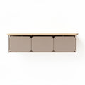 Wall-mounted storage cabinet with wooden top and three sliding doors 120 x 40 x 30cm