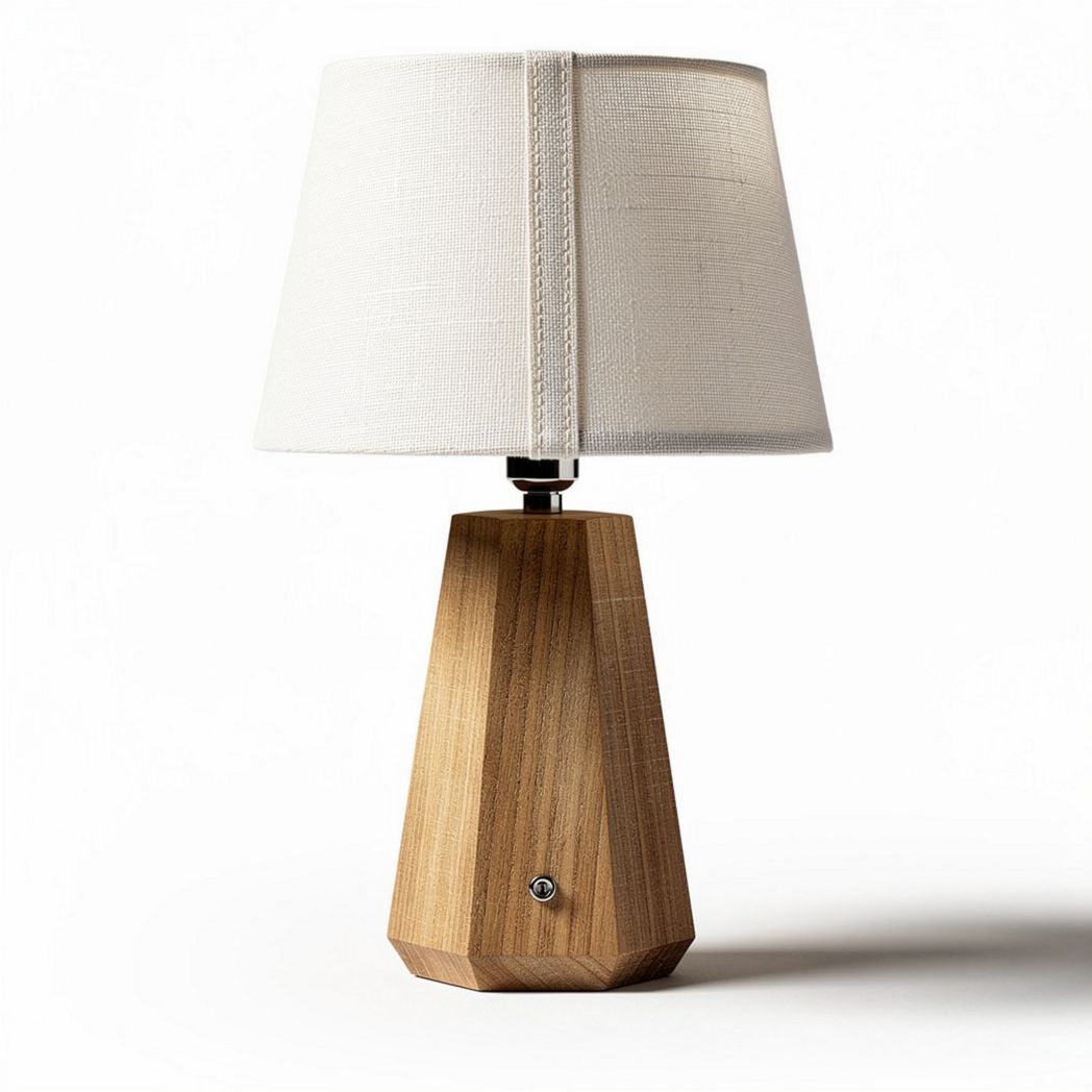 Wooden table lamp with linen shade and hexagonal base 20 x 20 x 40cm