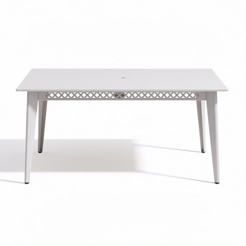White outdoor dining table with aluminum frame 150 x 75 x 75cm