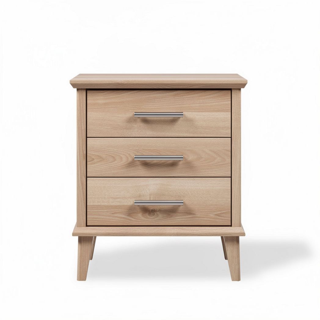 Wooden nightstand with three drawers in natural finish 40 x 35 x 50cm