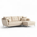 Beige fabric sectional sofa with metal legs and three cushions 230 x 90 x 85cm