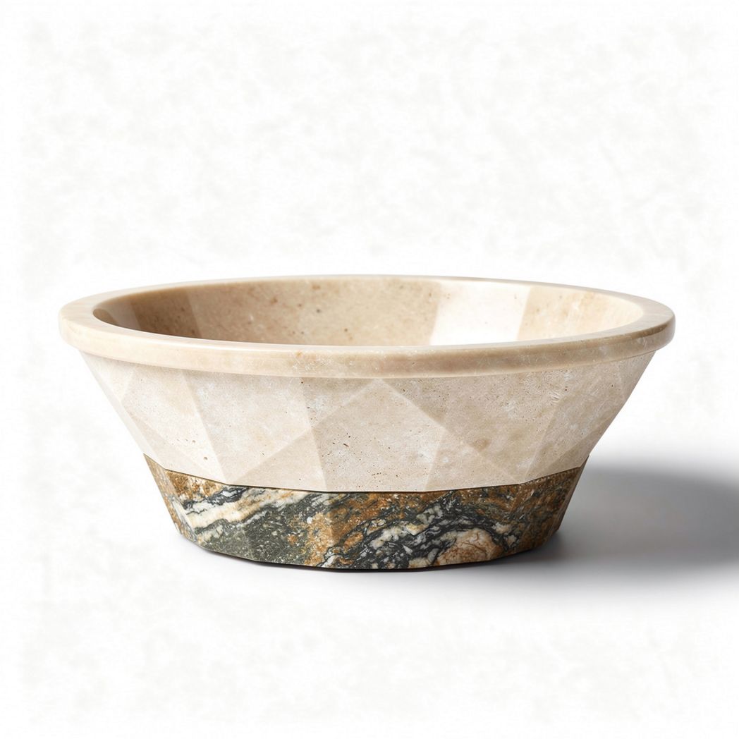 Marble serving bowl for snacks and salads 20 x 20 x 8cm beige and green
