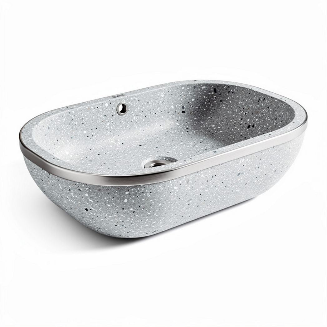 Stone resin rectangular sink in light gray 50 x 30 x 15cm with overflow