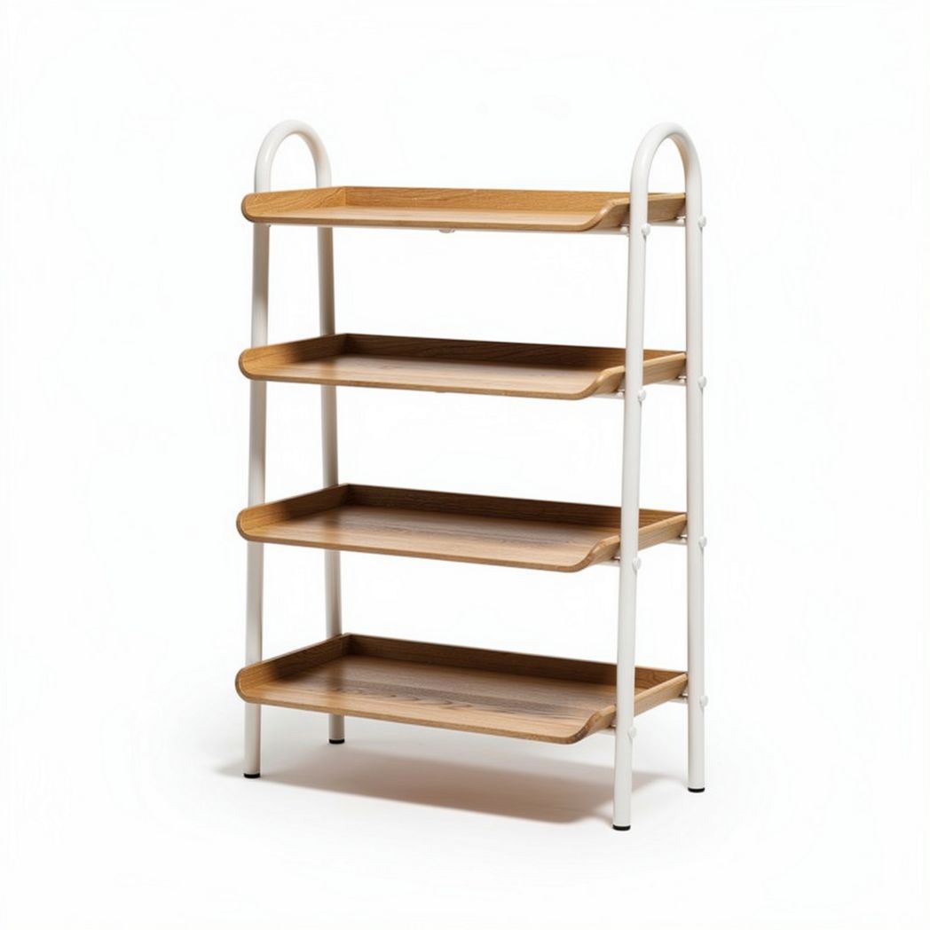 Wooden four-tier storage shelf with metal frame for home organization 80 x 40 x 100cm