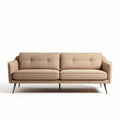 Brown fabric two-seater sofa with metal legs and minimalist design