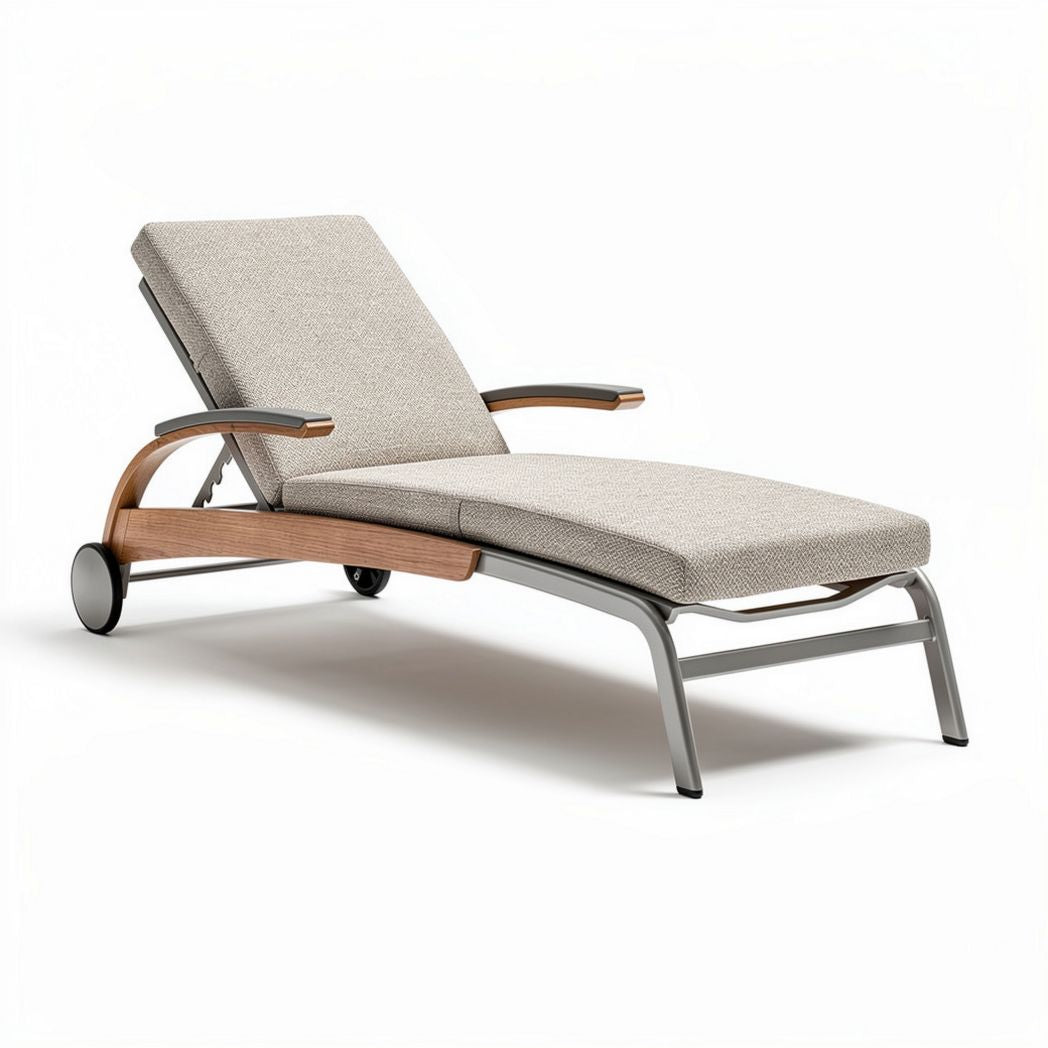 Outdoor adjustable lounge chair with aluminum frame and soft fabric in grey