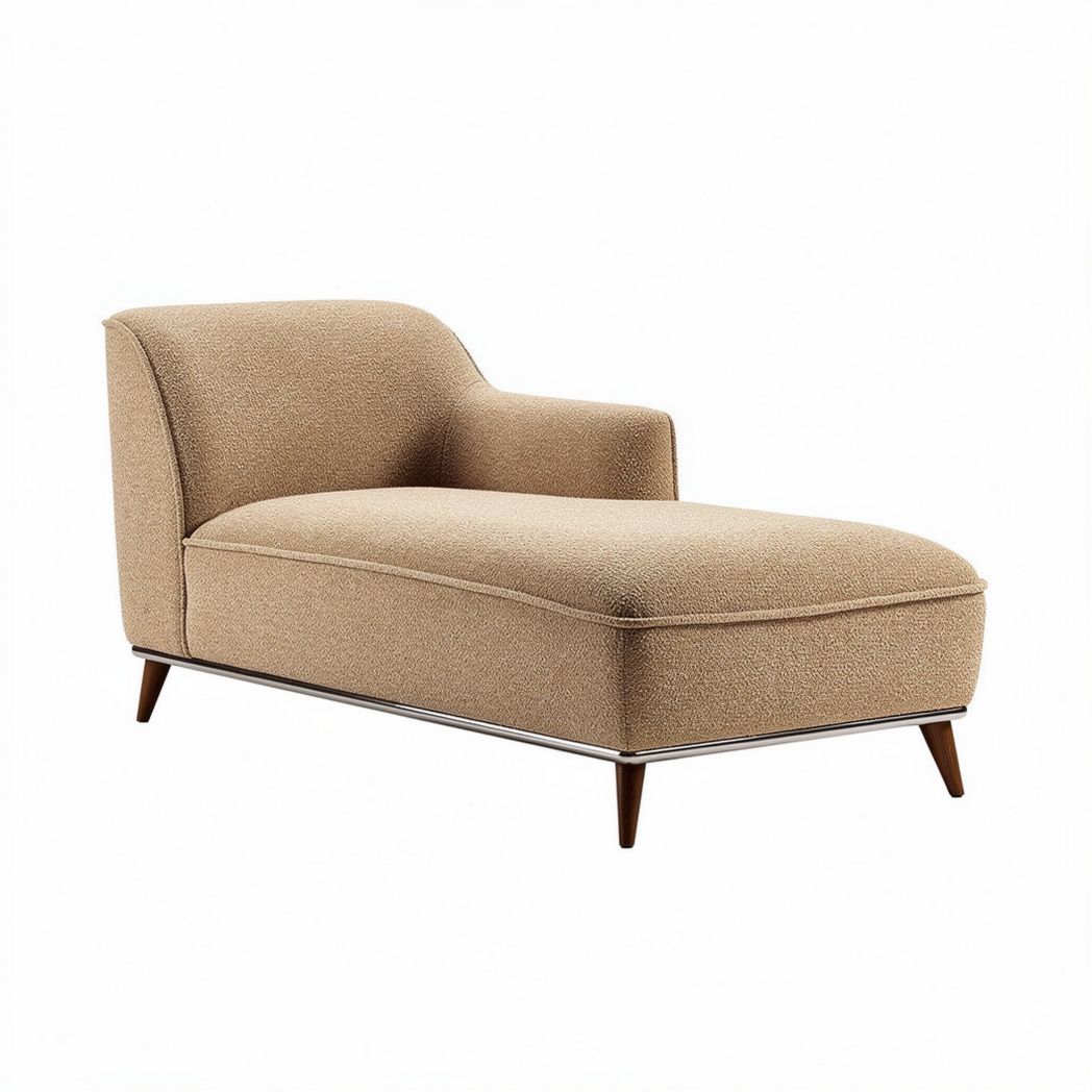 Beige fabric chaise lounge with modern design and wooden legs 160 x 75 x 85cm